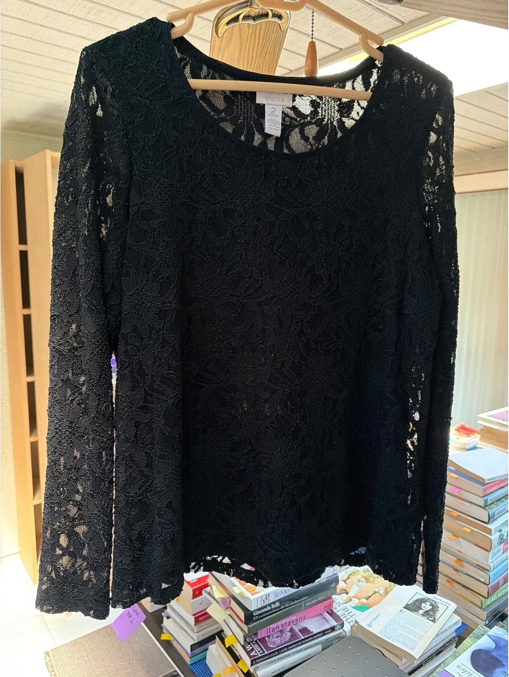 Chico’s black lace, long sleeve top sz2